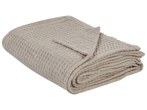 Överkast Taupe Bomull 200 x 220 cm Våffelmönster Sängöverkast Vardagsrum Sovrum Textilier