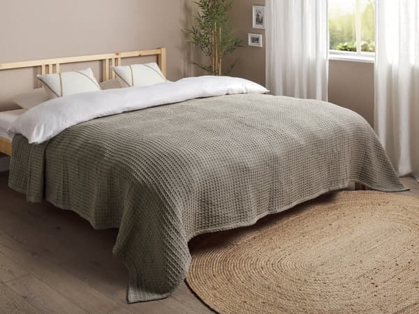Överkast Taupe Bomull 220 x 240 cm Våffelmönster Sängöverkast Vardagsrum Sovrum Textilier