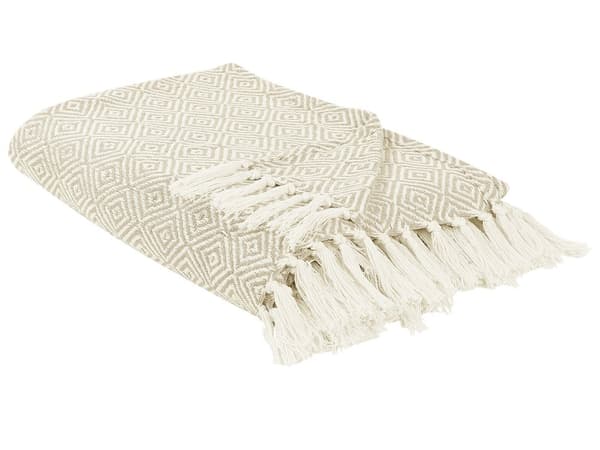 Sängöverkast Ljus Beige Bomull 200 x 240 cm med Tofsar Vardagsrum Sovrum Textilier