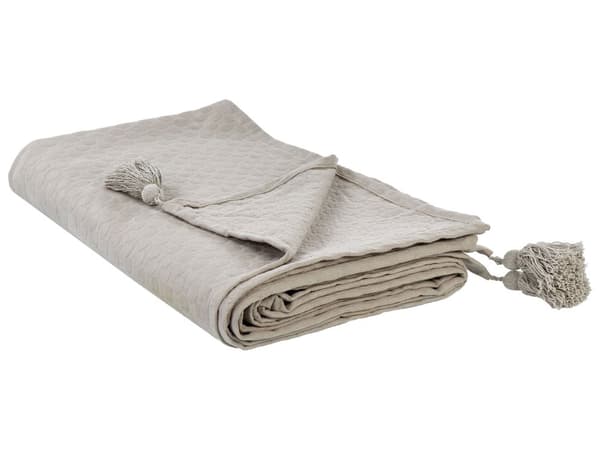 Överkast Taupe Bomull 220 x 200 cm Tofsar Dekorativt Sängkläder Sovrum
