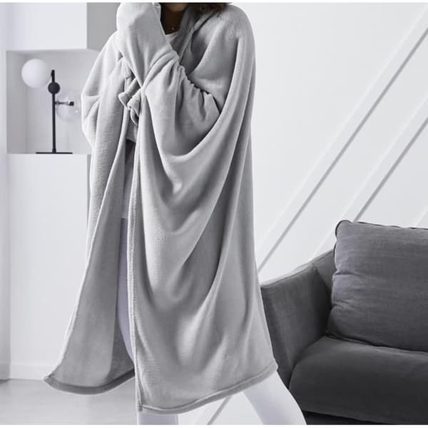 Rutig TV Pläd - stål - 165x115cm - med ärmar - huva - Maskintvättbar