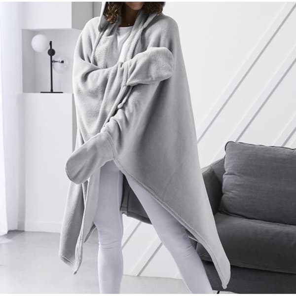 Rutig TV Pläd - stål - 165x115cm - med ärmar - huva - Maskintvättbar