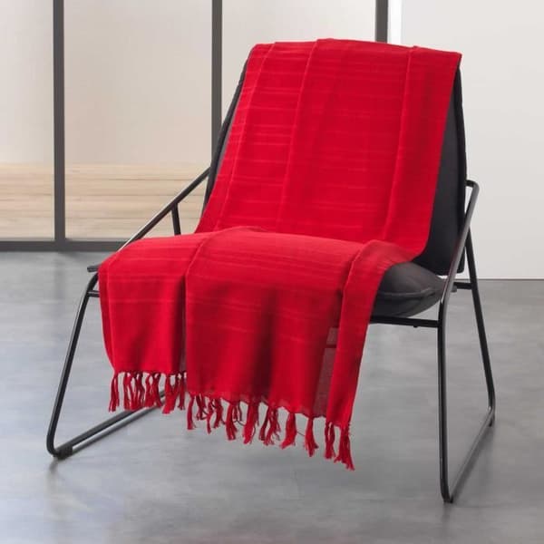 Fransad fåtöljkast 150 x 150 cm vävt bomull Lilia Röd - DOUCEUR D'INTERIEUR - Vardagsrum - Modern