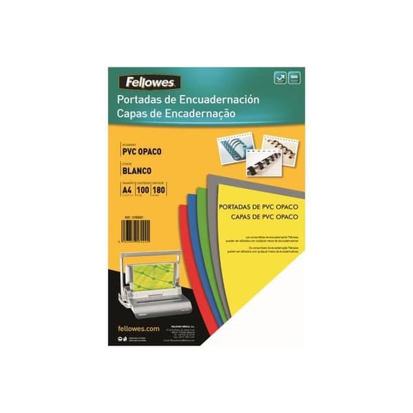 Fellowes A4 (210 x 297 mm) 180 mikrometer vit 100 enheter PVC-bundet skal för Fellowes ESP50, Galaxy 500, Galaxy E,...