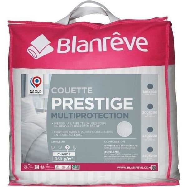 Varmt täcke 240x260 cm BLANREVE PRESTIGE Multiprotection - 100 % polyester - 2 personer - Randig satin
