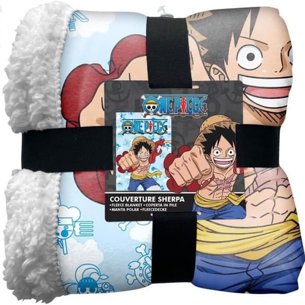 Lyo One Piece sherpafilt - Luffy - blå/röd/gul - 100x150 cm