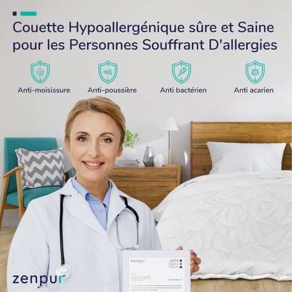 ZenPur - 200x200 premium allergivänligt täcke, lätt sommartäcke, kylande, ultramjukt och andningsbart