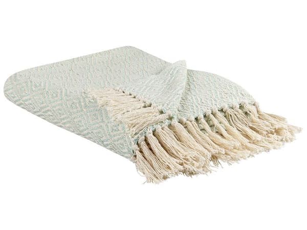 Rutig bomullsfilt 125 x 150 cm grön och beige MITYAL