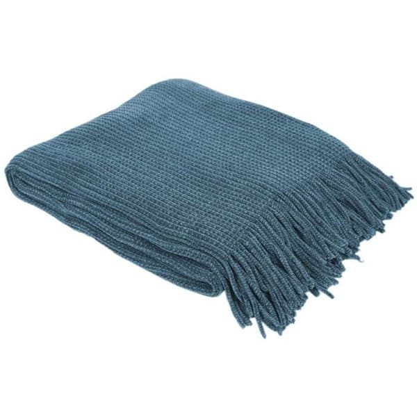 Pläd i polyestern chenille med fransar 120 x 150 cm Blågrön