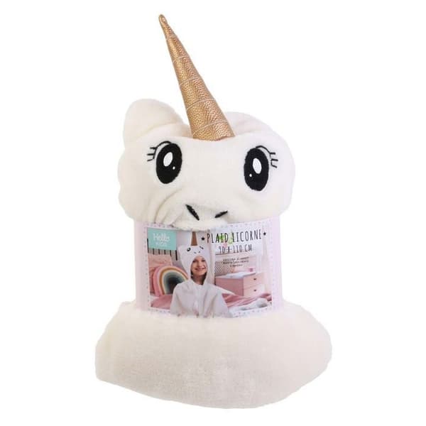 Plaid - Hej BARN - TX6004 - Enhörning - 3D Horn Huva - Mjuk Fleece - 90x110cm