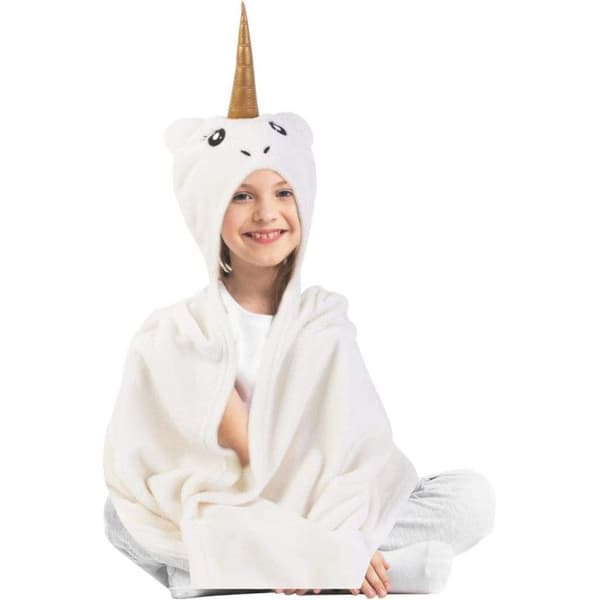 Plaid - Hej BARN - TX6004 - Enhörning - 3D Horn Huva - Mjuk Fleece - 90x110cm