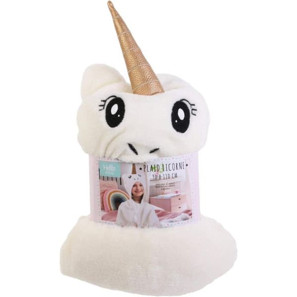 Plaid - Hej BARN - TX6004 - Enhörning - 3D Horn Huva - Mjuk Fleece - 90x110cm