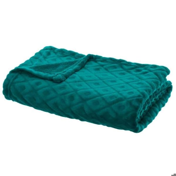Pläd - ATMOSPHERA - 3D Diamant - Ankblå - 180x230 cm - Polyester