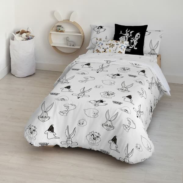 Påslakan Looney Tunes Looney B&W Vit black 140 x 200 cm