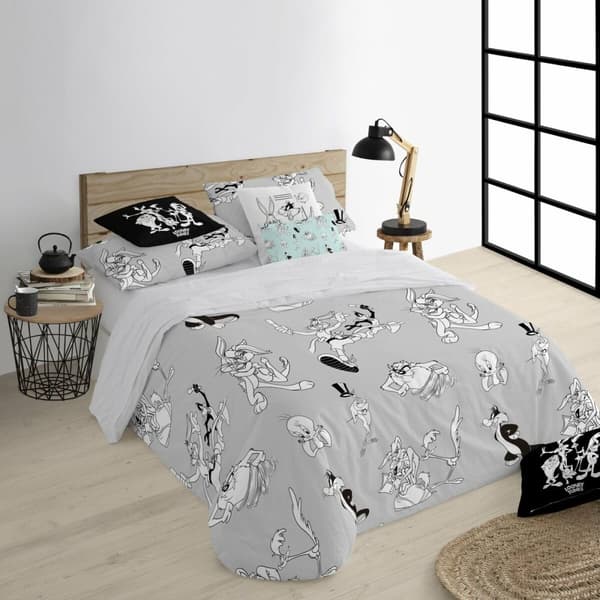 Påslakan Looney Tunes Looney BN Vit black 140 x 200 cm