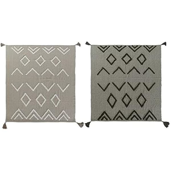 Filt - DKD HEMINNREDNING - Standard - Naturlig bomull - 130x170 cm - Vit Beige Grön