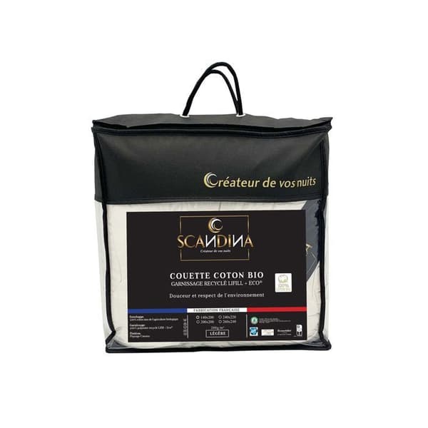 Lätt ekologisk bomullstäcke - 140x200 cm - 200g/m² - Tillverkad i Frankrike - Vit