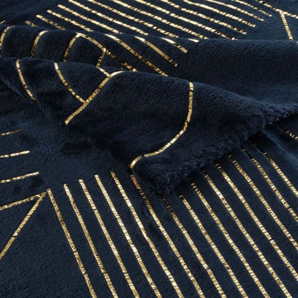 Rutig 125 x 150 cm - Flanell - Grafiskt tryck i guld eller metallisk - Blå - Blå