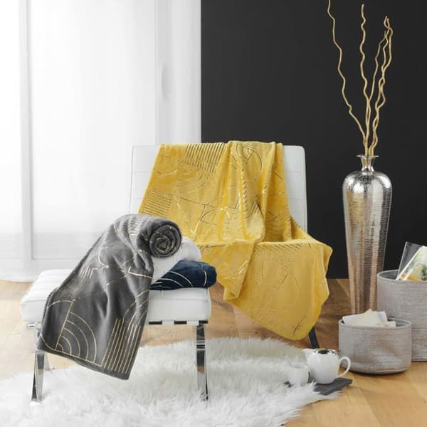 Rutig 125 x 150 cm - Flanell - Grafiskt tryck i guld eller metallisk - Blå - Blå