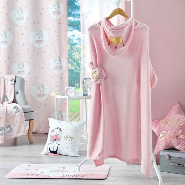 Filt barn med hetta 100 x 120 cm - Prinsessa - Rosa