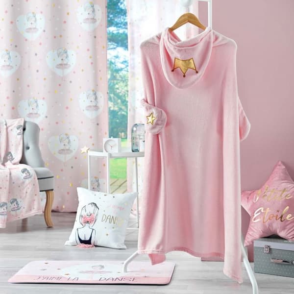 Filt barn med hetta 100 x 120 cm - Prinsessa - Rosa