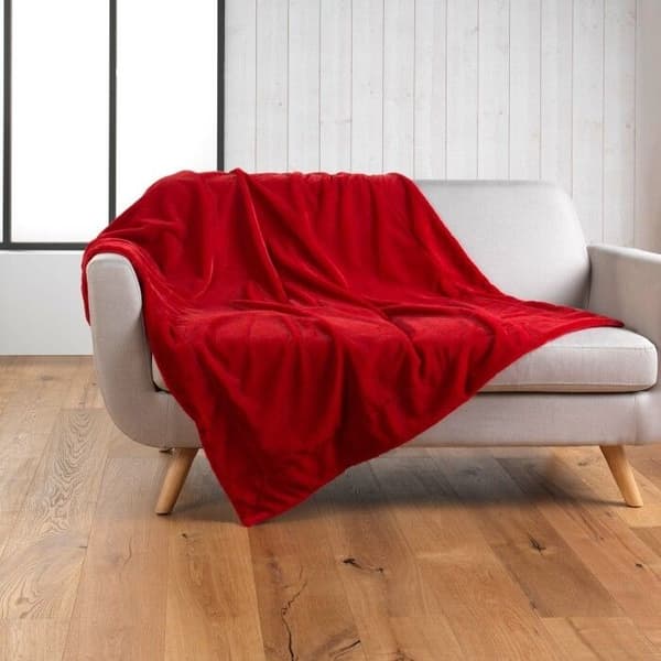 Rutigt imitationspäls - INREDSKÄNSLA - Röd - 180x220 cm - Polyester - Tvättas i 30°