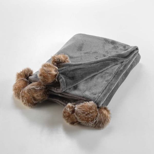 Rutig Flanell Pompons "Snöig" 125x150cm Grå