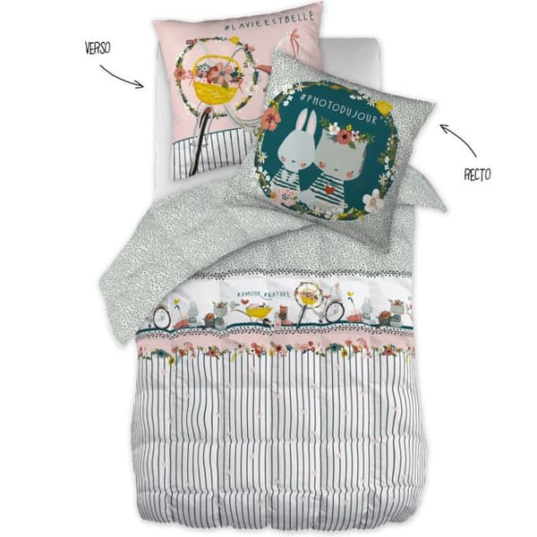 Couette "Jardinage" Reversibel för enkelsäng 100% Bomull / 57 Trådar/cm²