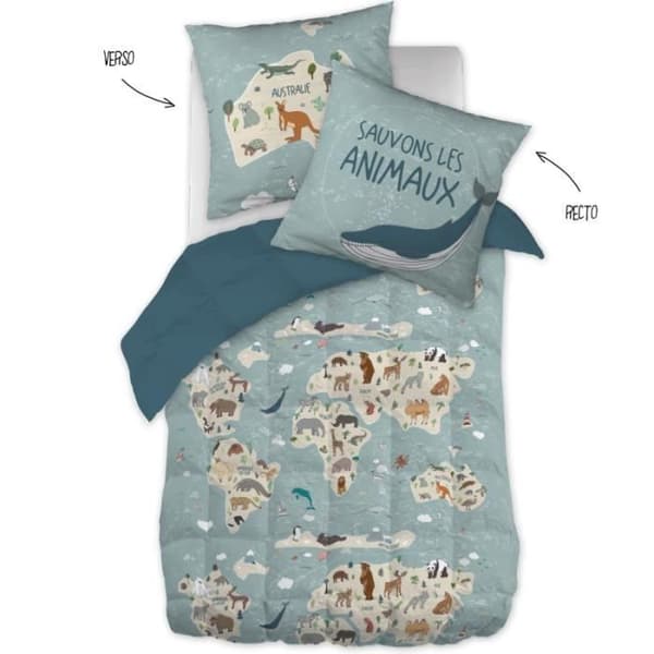 Couette "Karta" Reversibel för säng 1 plats 100% Bomull / 57 Trådar/cm²