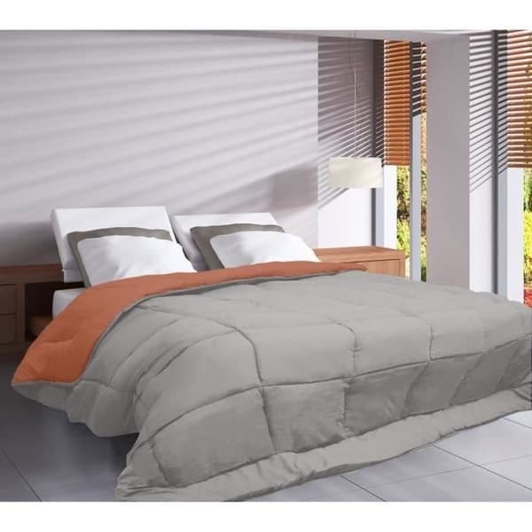 POYET MOTTE Mikrofiberduvet 400g / m² CALGARY - 140 x 200 cm - Pebble grey and Gimgember brown