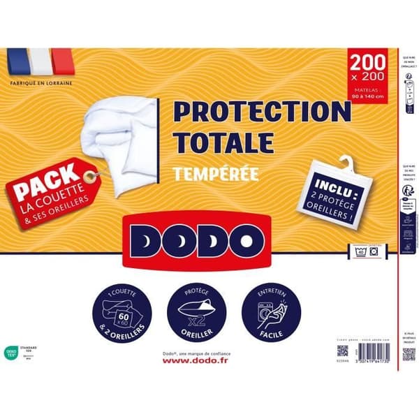 Påslakan 220x240 cm + 2 kuddar 60x60 cm + 2 kuddskydd 60x60 cm - 100% polyesterfyllning - 350g/m² - vit - DODO