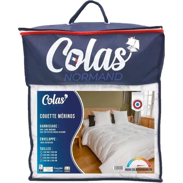 COLAS NORMAND Tyngd täcke 240 x 220 cm Ekologisk bomull och varm merinoull Fransk tillverkning Maskintvättbar vid 30°C