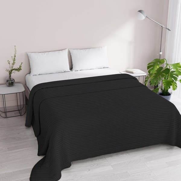 Satin Duvet - QSTNERO2P - Randigt Sommartäcke Svart, Dubbel, Polyester, 260x250 cm