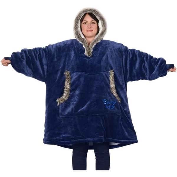 Snug Rug Blue - Eskimo Hooded Filt Oversized Mjuk och Varm - Fleece Sherpa Tyg - One Size och Unisex
