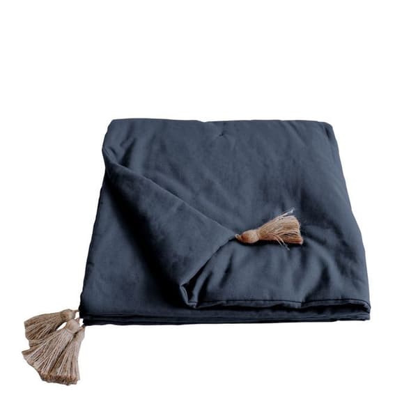 Edredon - HOME MAISON - Panama - Mörkgrå - 90 x 190 cm - Pomponger i jute