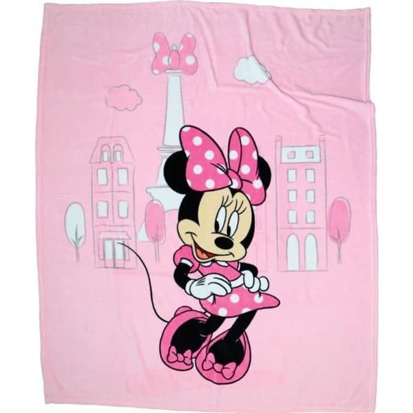Tryckt fleecefilt - DISNEY - MINNIE SHOPPING - Rosa - 125x150 cm - Tvättbar i 30°