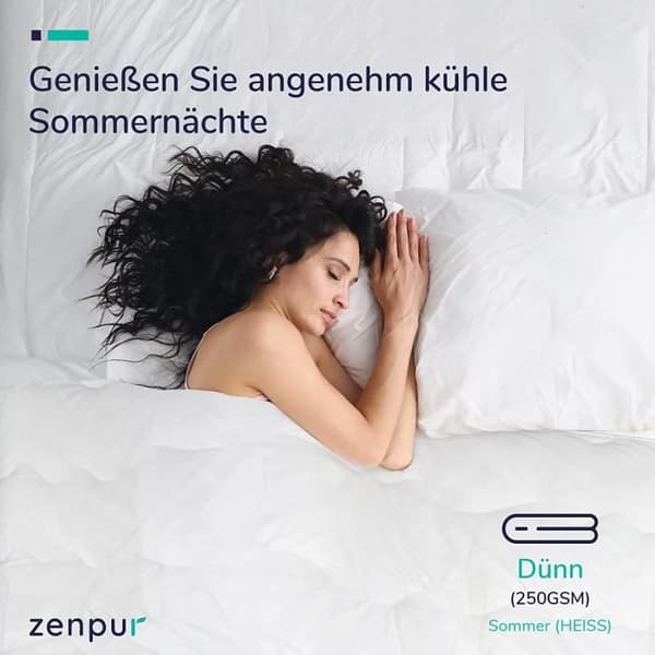 ZenPur - Premium täcke 155 x 220 cm - Lätt och svalkande sommartäcke - Allergivänligt täcke