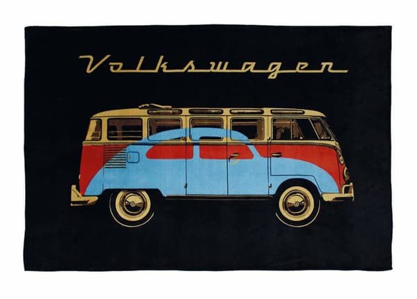 Brisa - BUFL01 - VW Collection - Mjuk Volkswagen Cuddly Fleecefilt i T1 Bus Design - Beetle (150x200cm/Svart)