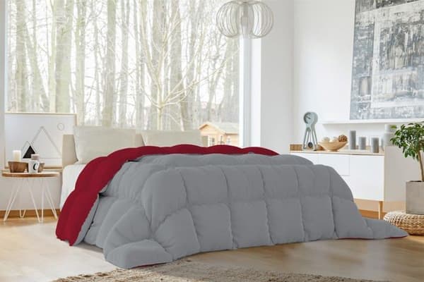 Mb home basic - B-II-IC-2P-05-bord/grigioch - Island Tvåfärgat vintertäcke för dubbelsäng Bordeaux/Ljusgrå