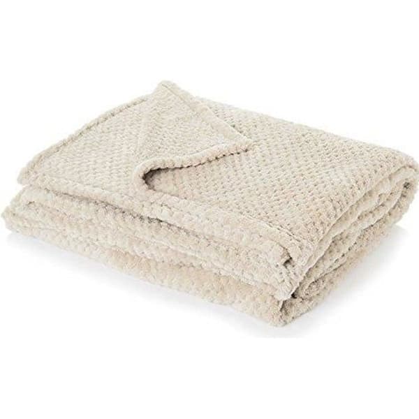 Dreamscene Waffle Honeycomb Bed eller Sofffilt, Soft Mink, Polyester, Cream-Ivory, King - 200 x 2
