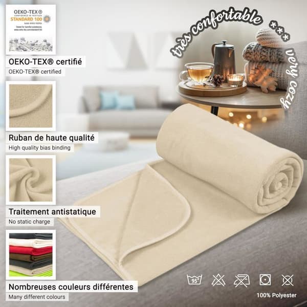 Filt - edredon - pläd Zollner - 00000270-130170-247 - Mysig filt, 130x170 cm, Fleece, Microfiber, Beige