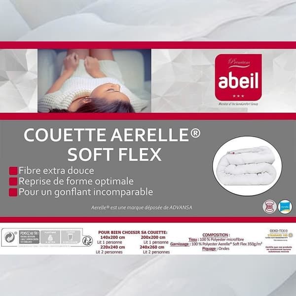 Premium tempererat täcke 350g vit Aerelle soft flex ABEIL Mått - 220x240