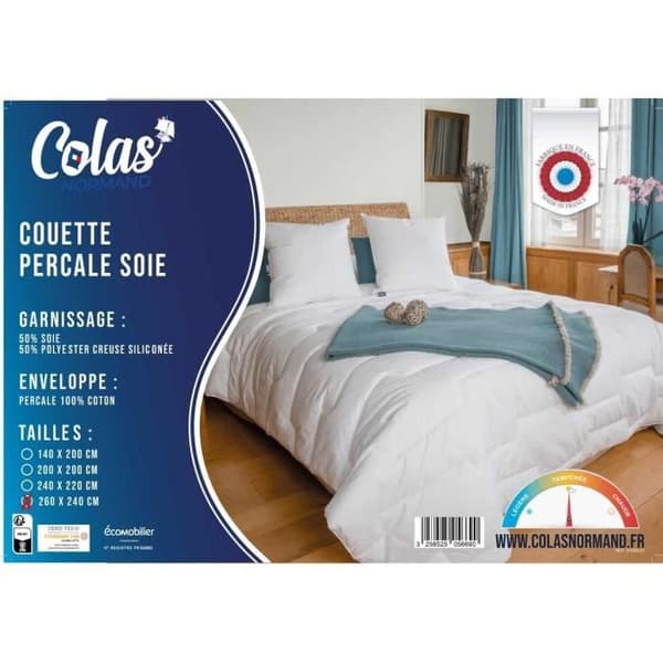 Couette - COLAS NORMAND - Percale Soie - 260x240 cm - Tempérée - Fransk tillverkning