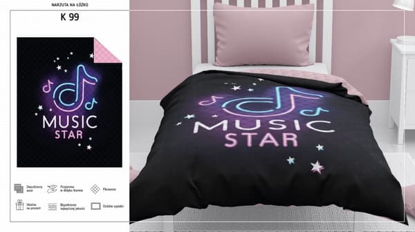 Sengetæppe til unge 170x210 Musik Nutka