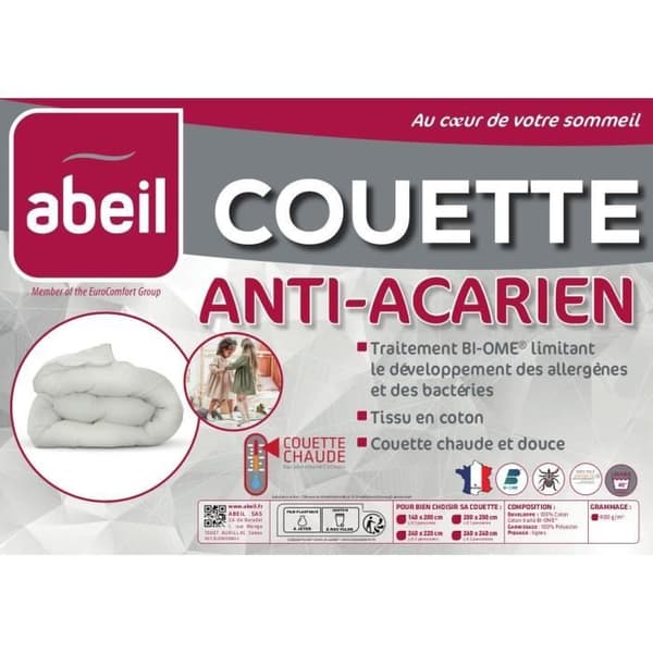 Anti-dammkvalster-täcke - 220 x 240 cm - Varmt - 400 g/m² 2 personer - Vitt - ABEIL