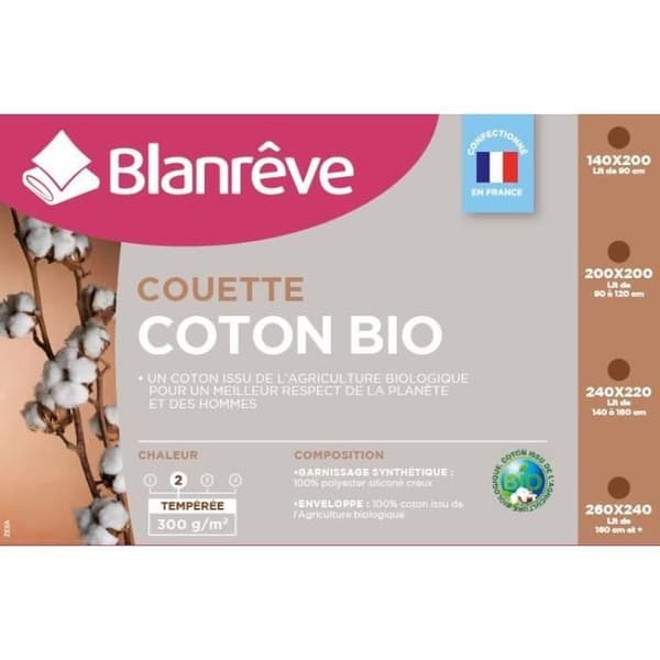 BLANREVE Täcke av ekologisk bomull, tempererad - 300 g/m² - 140x200cm