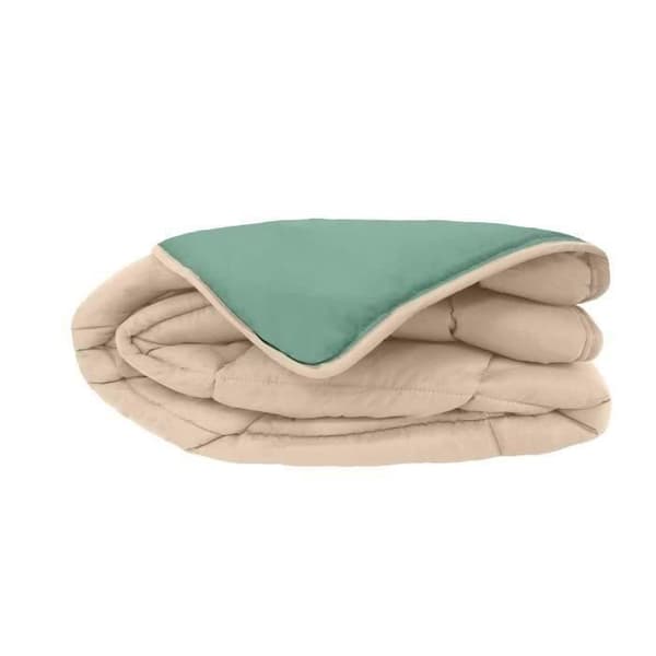 POYET MOTTE Mikrofiberpåslakan 400 g/m² CALGARY - 140 x 200 cm - Pebble Grey och Lake Green