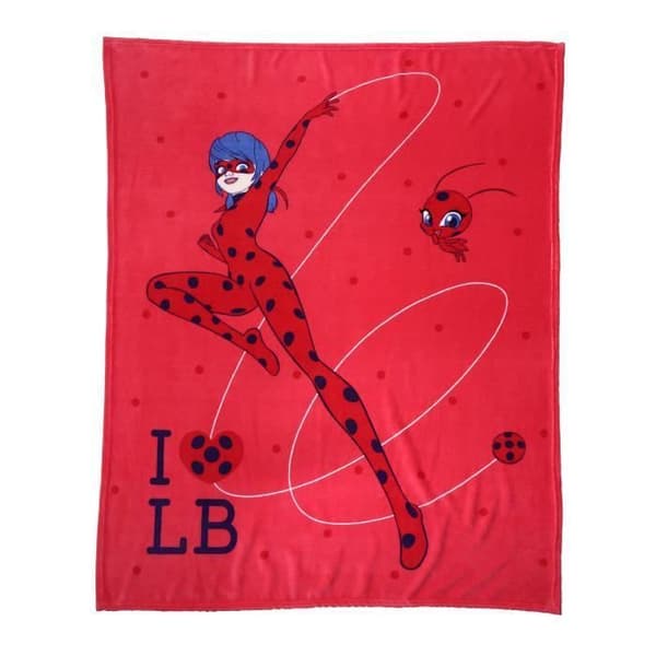 Tryckt fleecefilt - MIRACULOUS - Ladybug Jump - Röd - 125x150 cm - Polyester