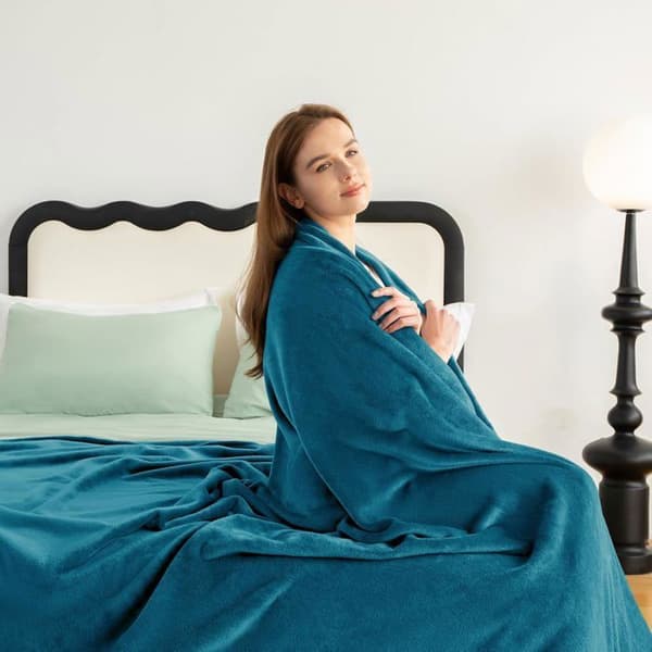 Fleecepläd - WAVVE - mjukt, varmt och andningsbart microfiber - 240x220 cm - Turkos