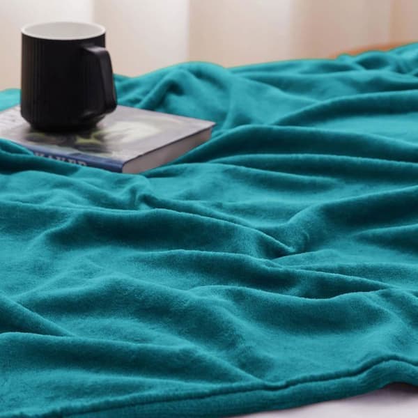 Fleecepläd - WAVVE - mjukt, varmt och andningsbart microfiber - 240x220 cm - Turkos